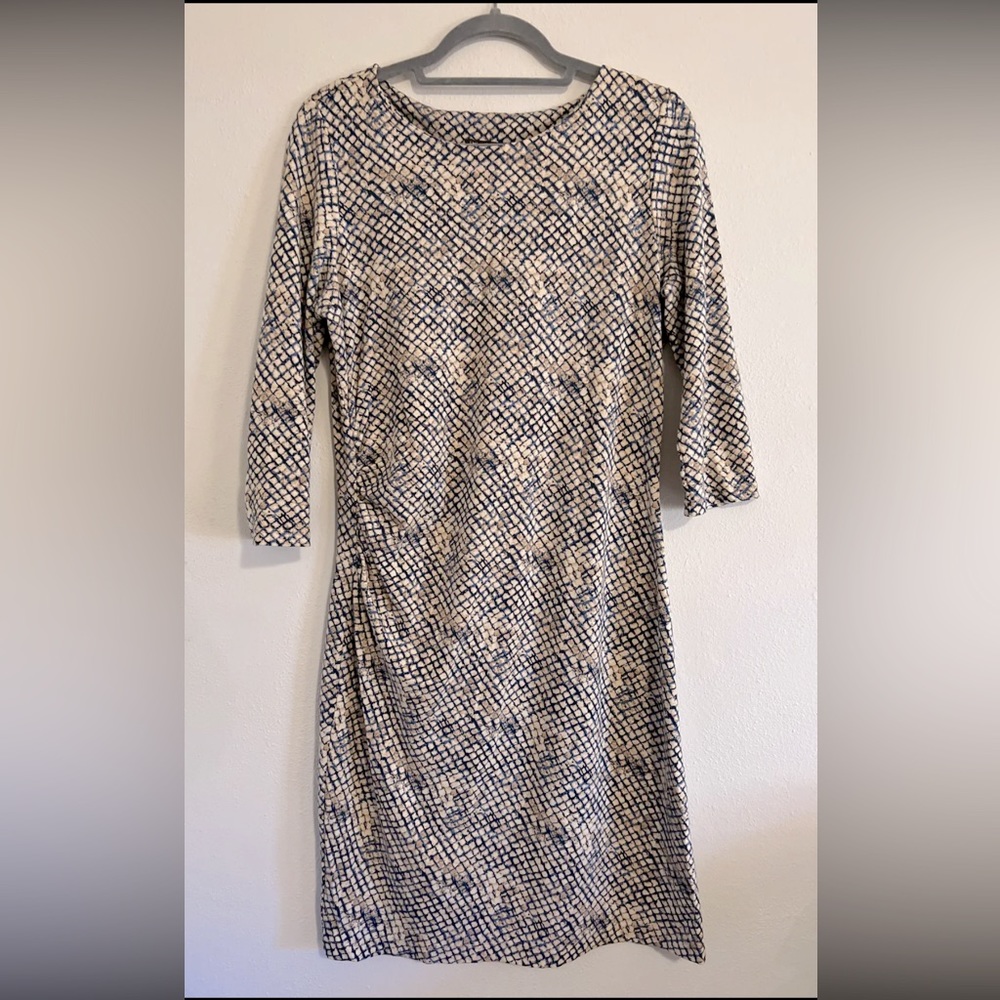 J. McLaughlin Sage Dress L Large Ruched Bainbridge Cloth